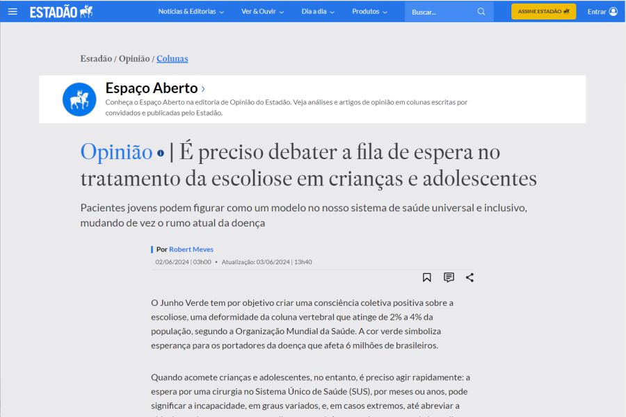 dr robert meves artigo escoliose estadao